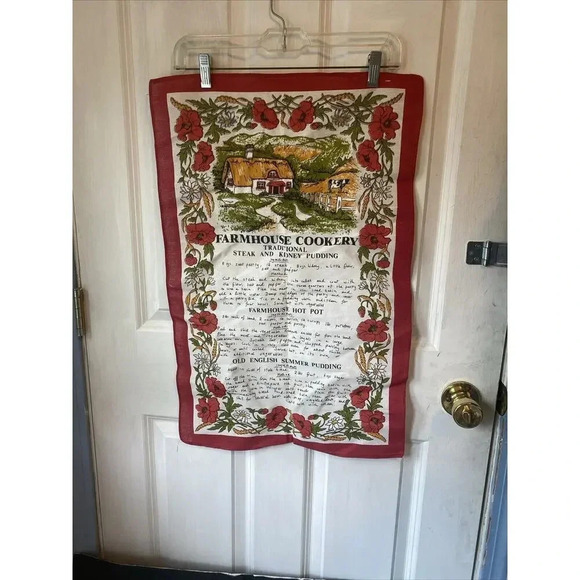 VTG Irish Tea Towel HOME MADE Farmhouse RECIPE Hot Pot Pudding Cotton Kitchen - Picture 6 of 7